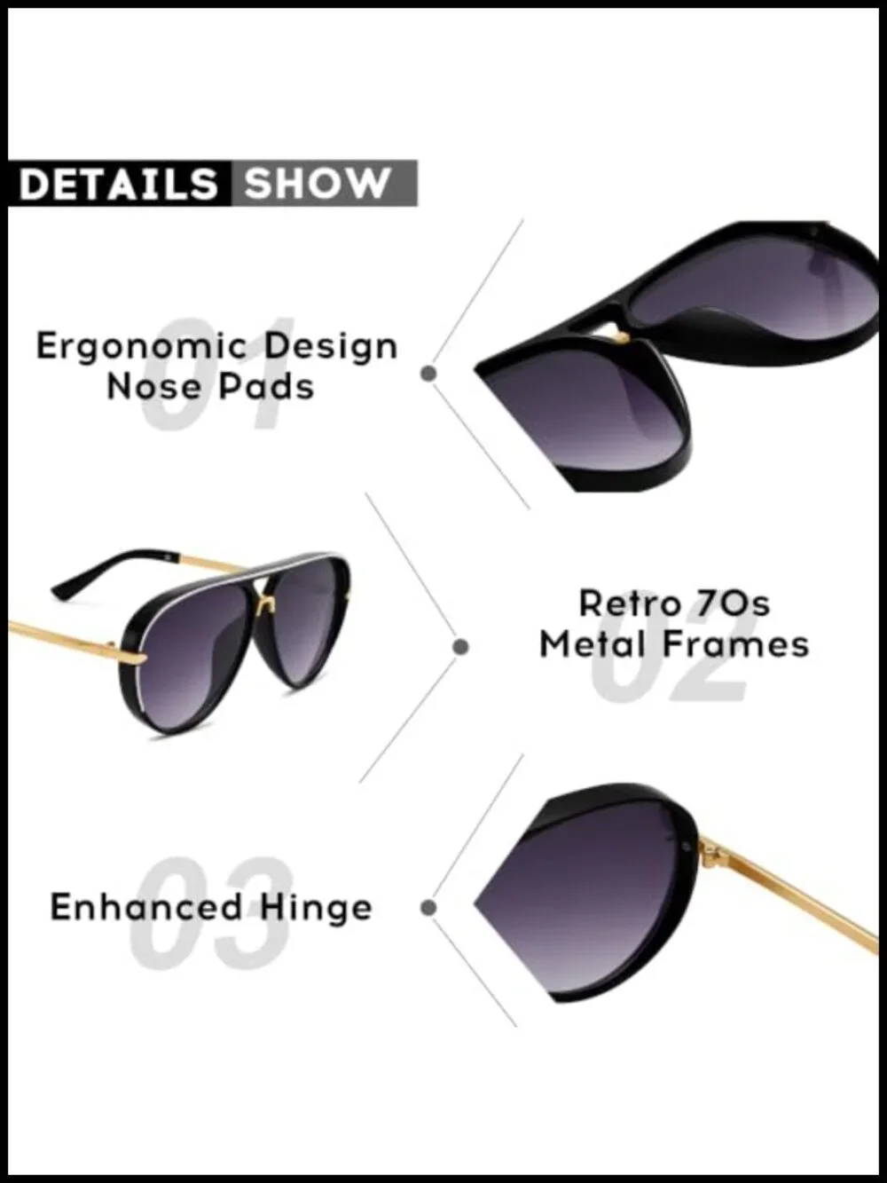 Gold Plated Oversized Aviator Sunglasses Double Bridge UV400 Unisex